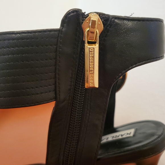 Karl Lagerfeld Paris Black Leather Peep Toe Heel - Picture 7 of 9